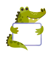 Funny cartoon crocodile holding frame