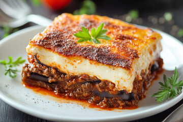 Moussaka – Traditional Baked Eggplant Casserole with Ground Meat and Béchamel Sauce