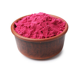 Superfood. Acai powder in bowl isolated on white