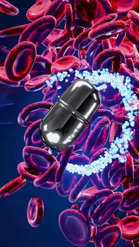 Capsule releasing particles among red blood cells, medicine loop