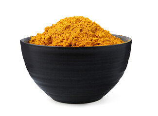 Superfood. Turmeric powder in bowl isolated on white