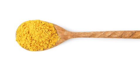 Superfood. Turmeric powder isolated on white, top view