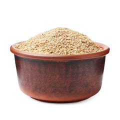 Superfood. Coriander powder in bowl isolated on white