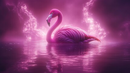 Fototapeta premium Pink flamingo, surreal, vibrant, glowing