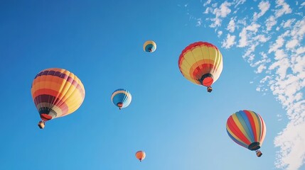Obraz premium Colorful hot - air balloons floating in the sky over a landscape with people and vehicles