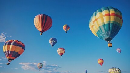 Obraz premium Colorful hot - air balloons floating in the sky over a landscape with people and vehicles