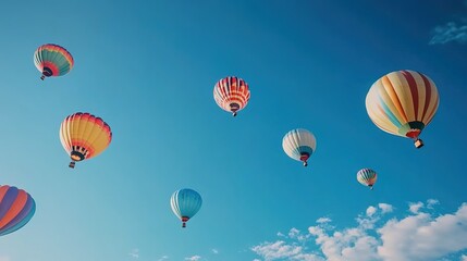 Naklejka premium Colorful hot - air balloons floating in the sky over a landscape with people and vehicles