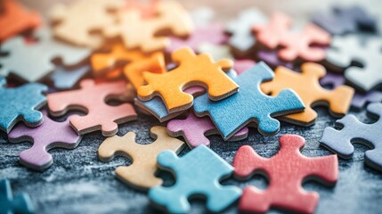 A pile of jigsaw puzzle pieces in various colors and shapes, symbolizing a fun and challenging task. 
