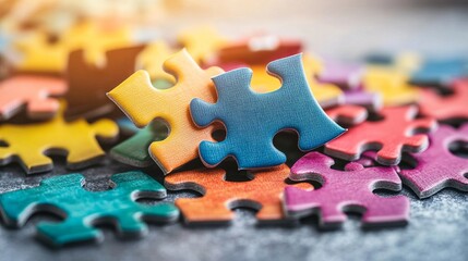 A pile of jigsaw puzzle pieces in various colors and shapes, symbolizing a fun and challenging task. 
