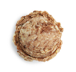 One scoop of delicious ice cream on white background, top view