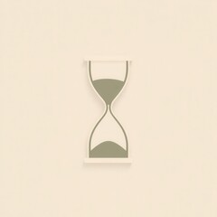 Elegant hourglass with sand halfway through, time ticking on light backdrop, simple design and composition