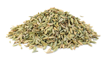 Pile of fennel seeds isolated on white