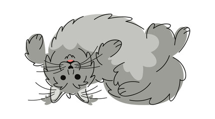 Lazy playful cat hand drawn