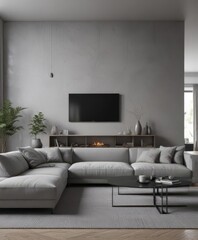 Grey living room featuring sleek lines & soft textures, lighting, lines, sleek