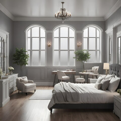 Elegant Classic Bedroom Interior with Large Windows and Natural Light