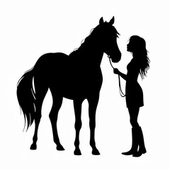 silhouette girl of a horse on white background