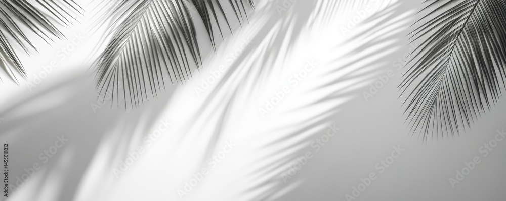 Aufkleber a serene beach scene with light gray background and minimalistic palm tree shadows featuring a simpl