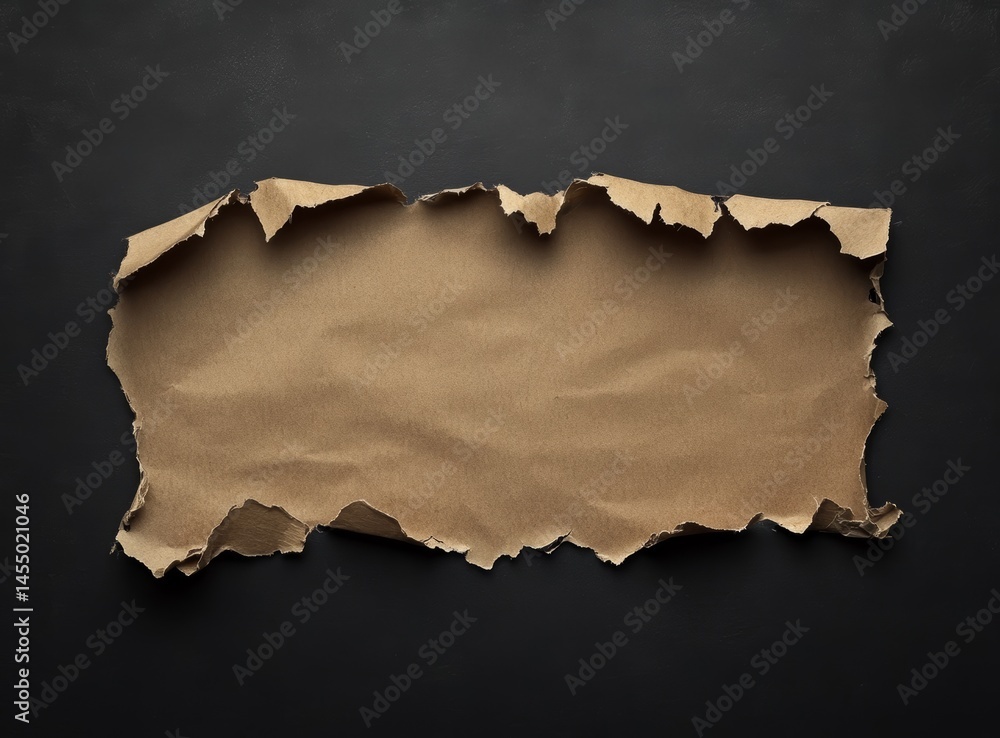 Aufkleber torn paper banner with empty center for text on dark neutral background