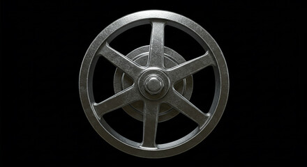 Close-up of metal wheel rotating on black background