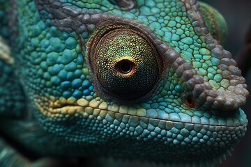 Fototapeta premium Reptile chameleon’s eye in close-up portrait 