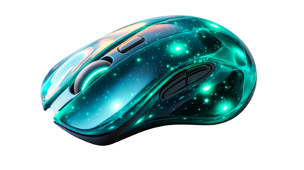 Ergonomic Glowing Turquoise Computer Mouse, Isolated «, cut out transparent"