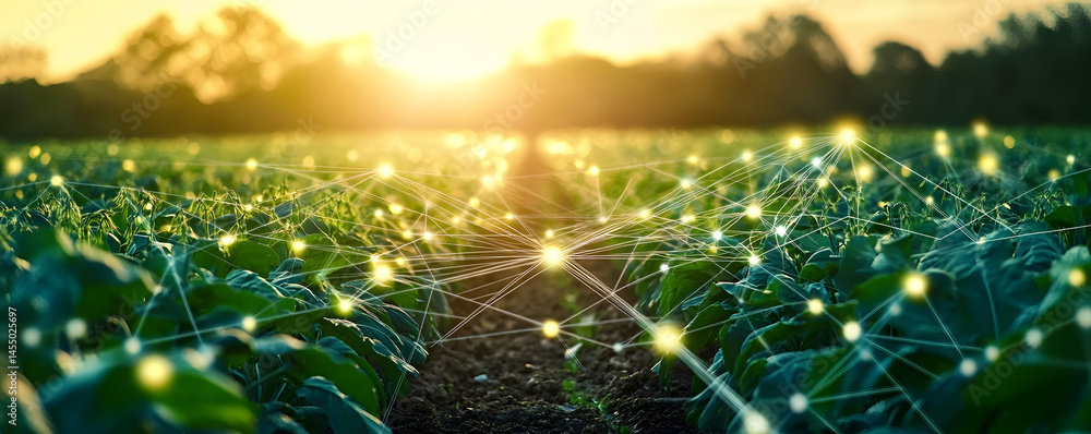 Poster smart agriculture technology concept, using modern technology and big data to increase efficiency an