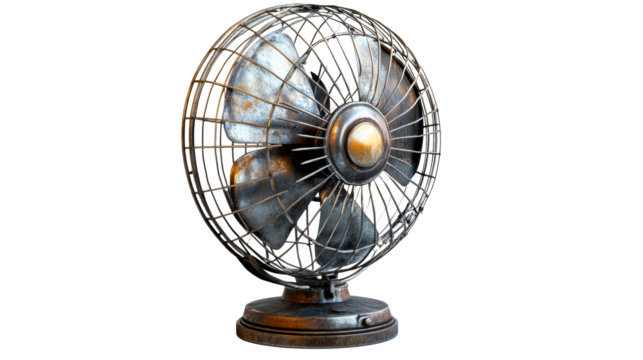 Vintage metal fan, worn and weathered appearance. «, cut out transparent"