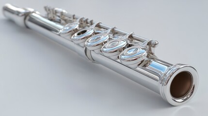 Fototapeta premium Shiny Silver Wind Instrument with Detailed Keys and Reflective Surface Ideal for Music Themes
