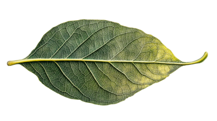 Ficus leaf shows intricate veining, gold to green color gradient, cut out transparent