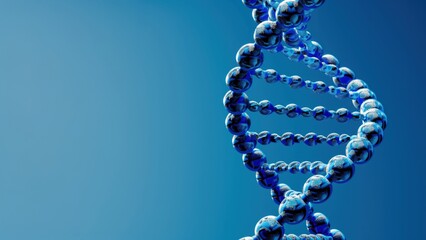 Blue DNA helix close-up on light background. Biotechnology and research concept