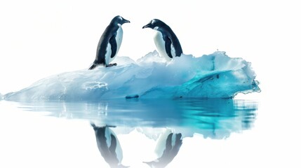 Naklejka premium Penguins floating peacefully on a small iceberg in a serene environment