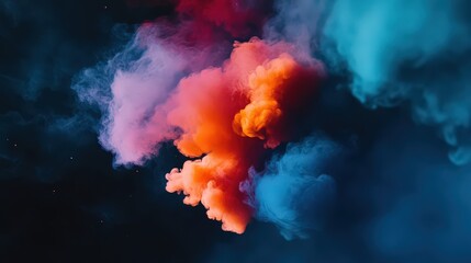 Colorful smoke clouds dance in the dark sky, showcasing vibrant hues of orange, pink, blue, and purple blending beautifully together.