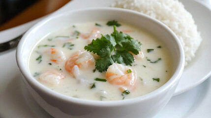 Creamy coconut shrimp soup recipe thai tom kha gai with rice delicious gourmet food