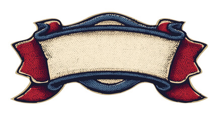 blank vintage banner ribbon with red and blue decorative border isolated png transparent cutout