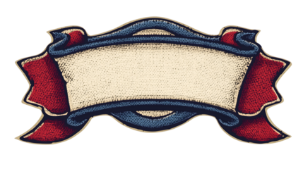 blank vintage banner ribbon with red and blue decorative border isolated png transparent cutout