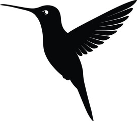 Hummingbird feeding on flower vector, Silhouette of bird drinking nectar