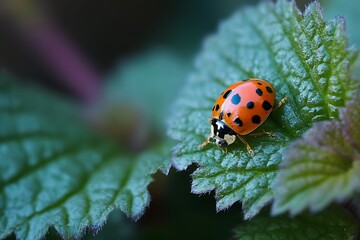 Fototapeta premium Detailed macro shot of ladybug in nature 