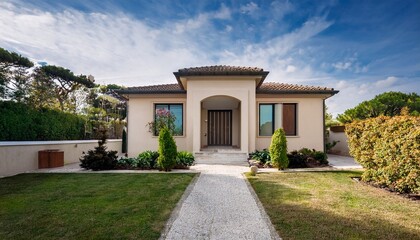 modern italian villa with lush garden luxury home exterior