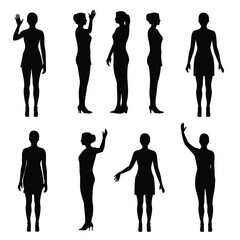 Silhouette Set of Woman Gestures and Standing Poses Collection