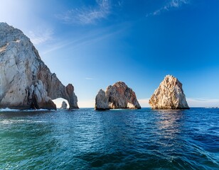 Naklejka premium breathtaking view of cabo san lucas arch a natural marvel in baja california mexico surrounded by azure waters and majestic rocks
