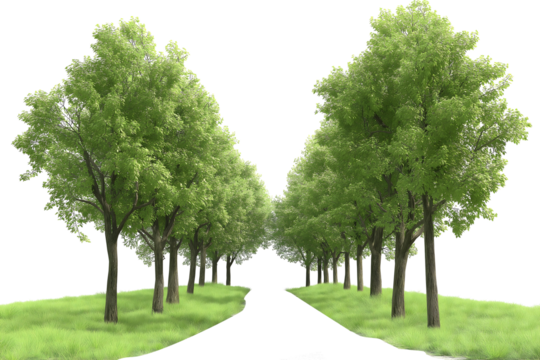 symmetrical green tree pathway landscape with perspective view isolated png transparent cutout
