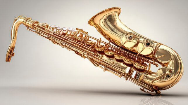 Golden Saxophone Instrument with Reflective Surface and Elegant Design for Music Themes