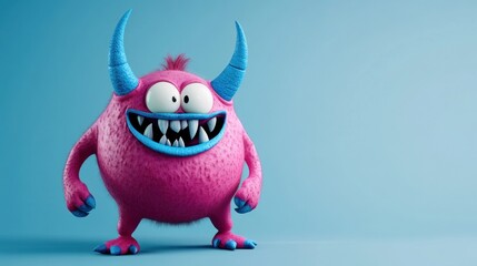 Happy monster cartoon, blue background, playful illustration, children's book