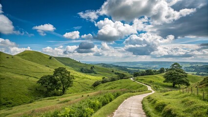 peaceful green field with cloudy sky and natural scenery