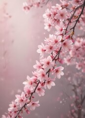 Obraz premium Delicate pink sakura petals softly descend on a blurred, dreamy background , floral, delicate, element