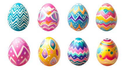 Assorted painted eggs for Spring holiday, isolated, cut out transparent