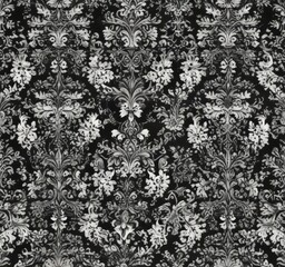 Intricate black & white damask wallpaper; seamless floral gothic pattern , pattern, high resolution, interior