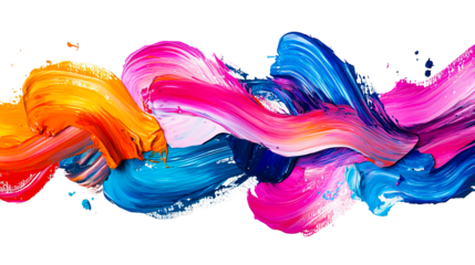 Vibrant paint stroke featuring pink, blue, yellow shades, cut out transparent