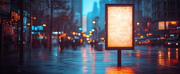 Obraz premium Empty billboard in a wet city at night