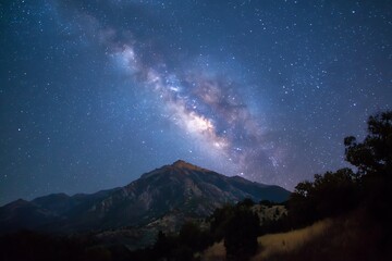 Milky Way galaxy in mountain night sky  
